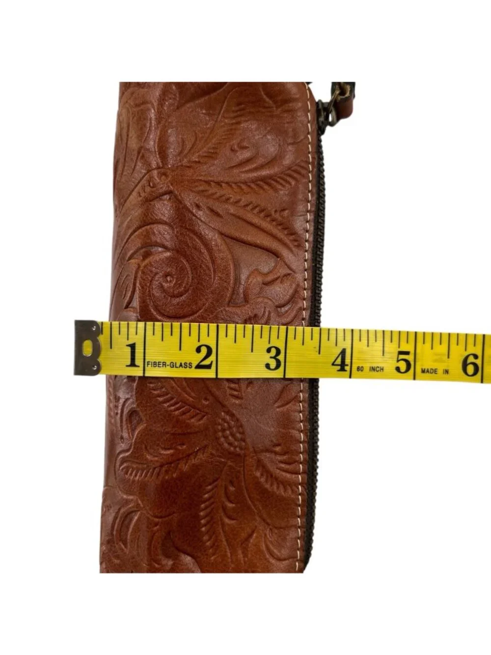 Patricia Nash Isla Oblong Embossed Leather Case Brown Tooled Leather